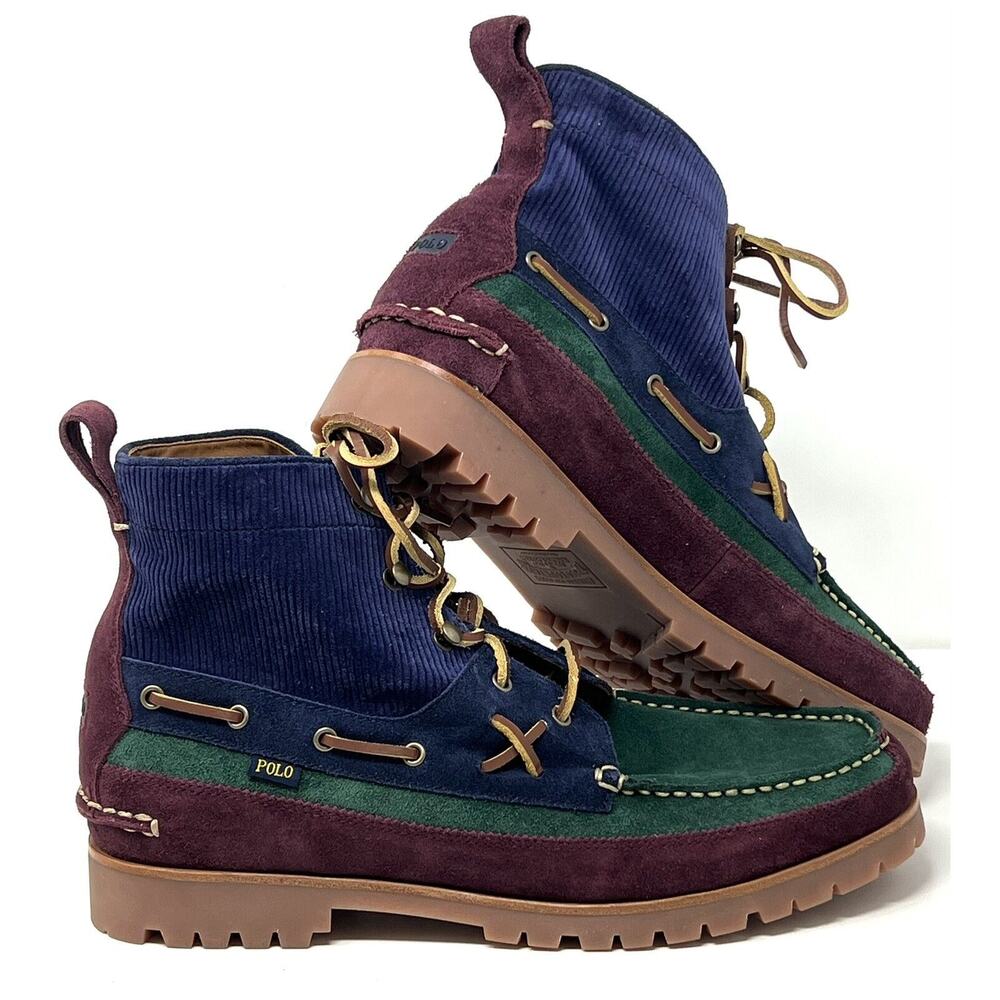 POLO Ralph Lauren COUNTRY Ranger MID Color Block Boots Mns Sz 12 Suede Corduroy